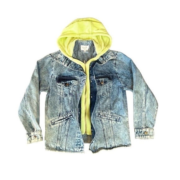 Sipos Zinna Knit Hooded Acid Wash Denim Jean Jacket. Blue Green Size M #908 - Picture 7 of 10